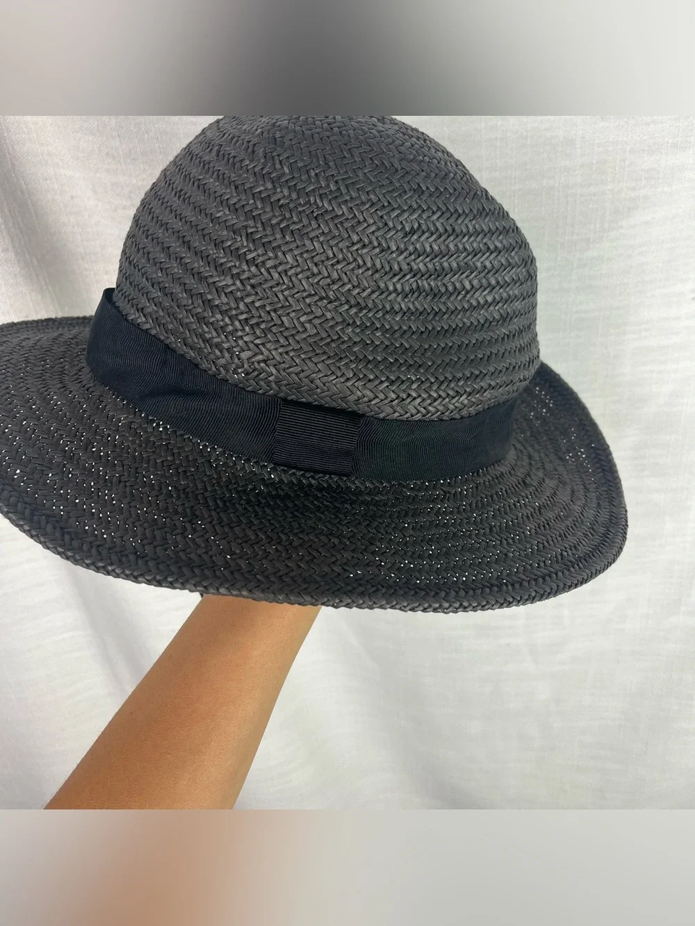 Banana Republic Sun Hat Charcoal Grey Paper Straw Adjustable